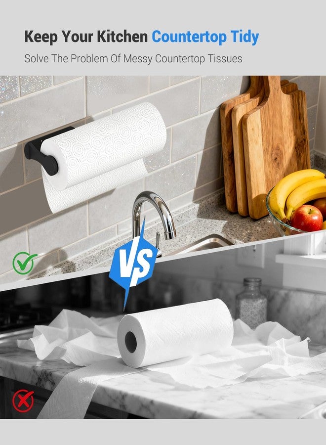 Swaitee Paper Towel Holder Under Cabinet, One-Handed Tear, Wall Mount, Adhesive, Black, Paper Roll Holder with Ratchet Mechanism for Kitchen Bathroom Farmhouse Essentials Decor Accessories - Image 3